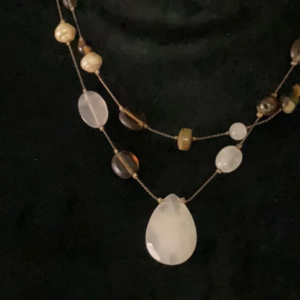 Lia Sophia Pink Quartz and Brown Multi-Strand Necklace